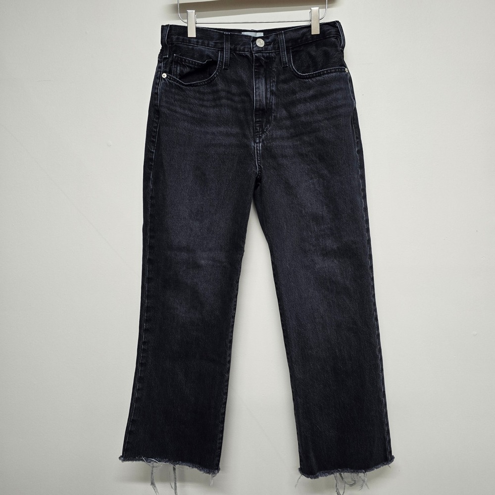 FRAME Le Jane Crop Jeans Womens 28 Black High Rise Raw Hem Straight Minimalist